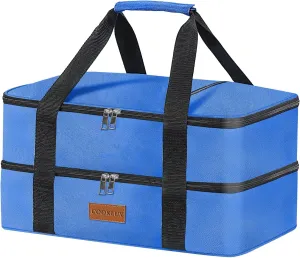 Insulated Casserole Carrier for Hot or Cold Food Fits 9"X13" Dish, Expandable Insulated Casserole Carry Bag for Travel/Picnic/Party, Double Layer, Blue, Durable Nylon, Leak-Proof