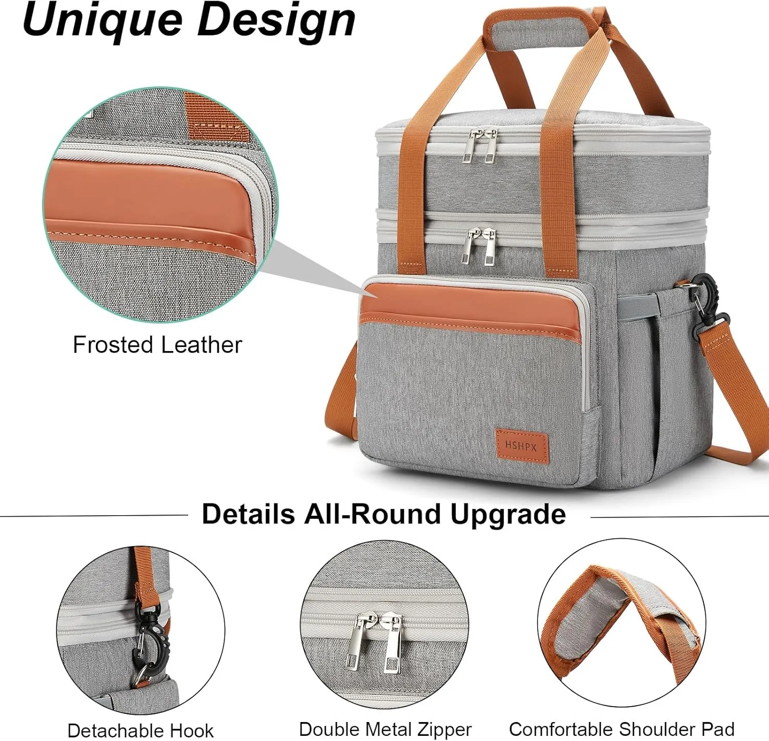 Insulated Lunch Box Lunch Cooler Bag for Men: Expandable Large Lunchbox for Picnic Work Office Outdoor - Reusable Double Deck Lunch Tote for Adults Gray 15L