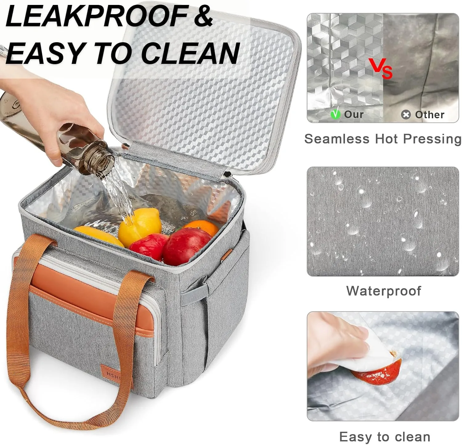 Insulated Lunch Box Lunch Cooler Bag for Men: Expandable Large Lunchbox for Picnic Work Office Outdoor - Reusable Double Deck Lunch Tote for Adults Gray 15L