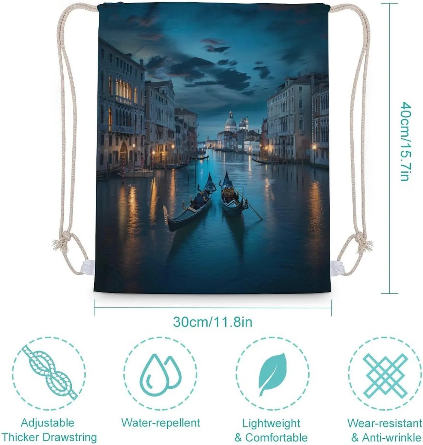 Italy Venice Grand Canal At Night Drawstring Backpack Gym Sackpack Draw String Sport Bag Workout Bag for Men Women 30x40cm