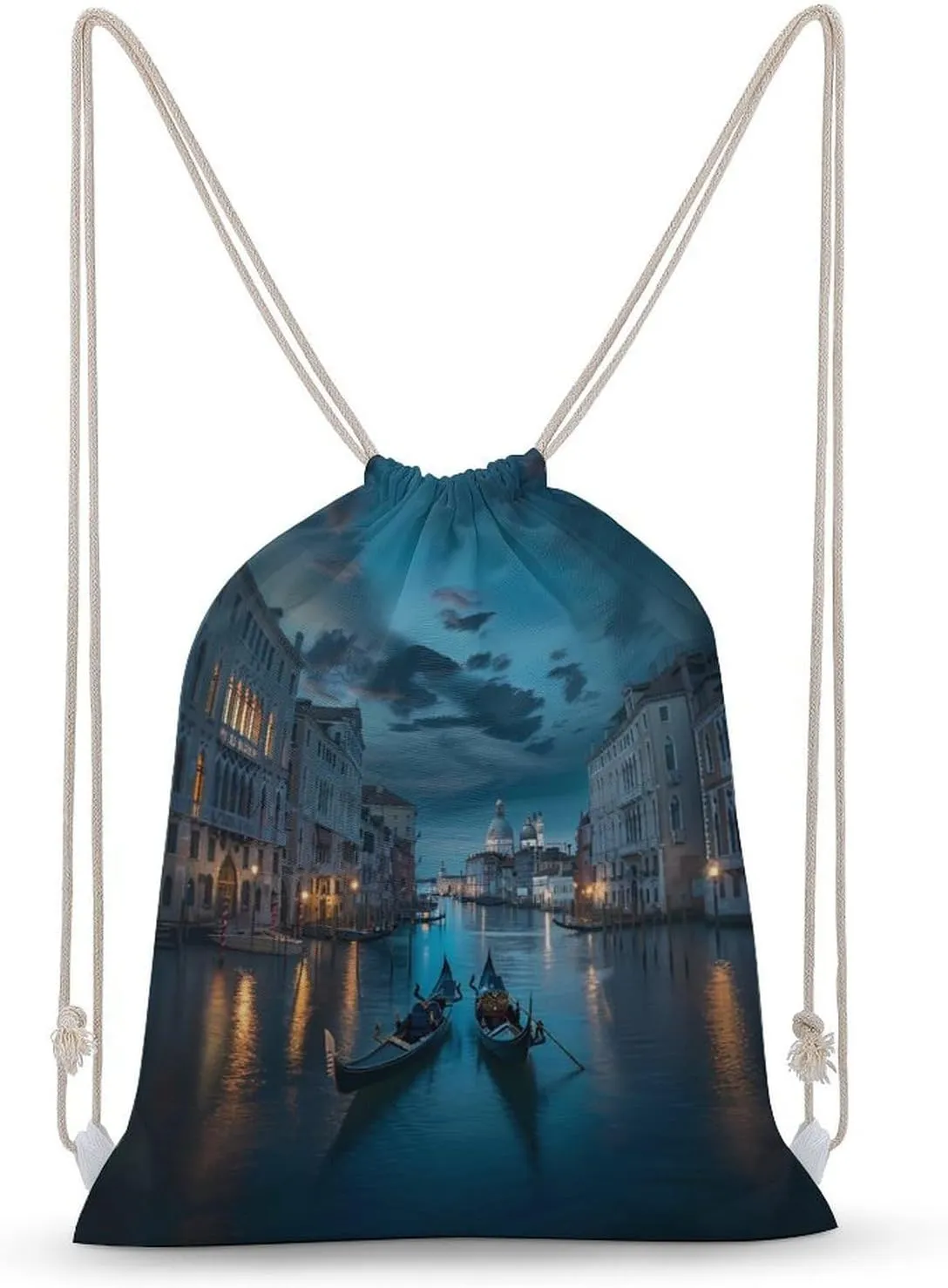Italy Venice Grand Canal At Night Drawstring Backpack Gym Sackpack Draw String Sport Bag Workout Bag for Men Women 30x40cm