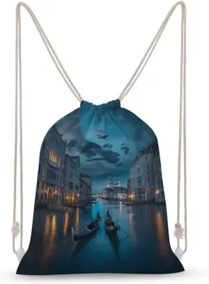 Italy Venice Grand Canal At Night Drawstring Backpack Gym Sackpack Draw String Sport Bag Workout Bag for Men Women 30x40cm