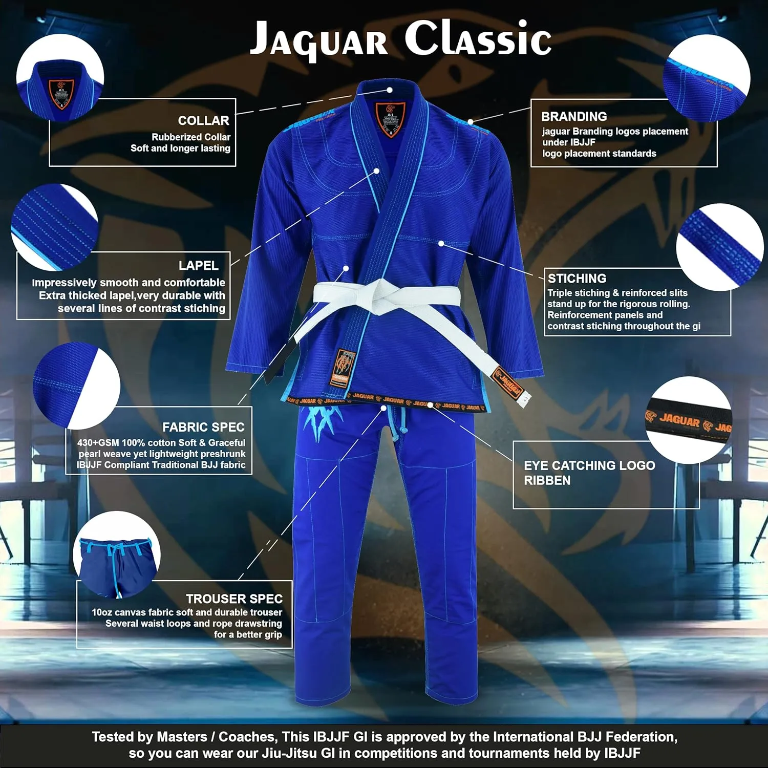 JAGUAR PRO GEAR Classic Series - Brazilian Jiu Jitsu, Kids Adults Unisex, Kimono Gi Lightweight Uniform with White Belt