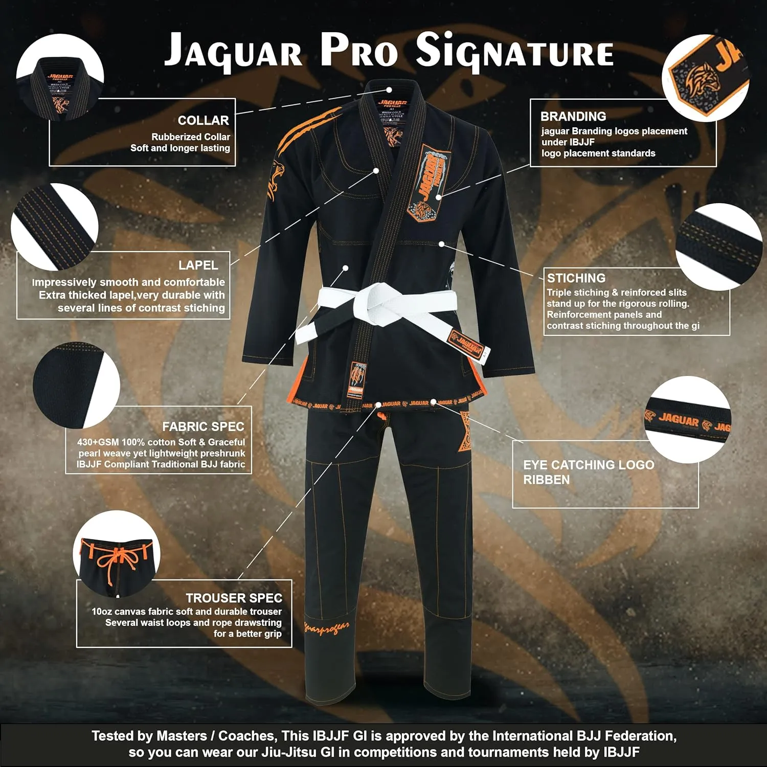 JAGUAR PRO GEAR – Pro Signature Brazilian Jiu Jitsu| Kids Adults Unisex| Kimono Gi Lightweight Uniform with White Belt