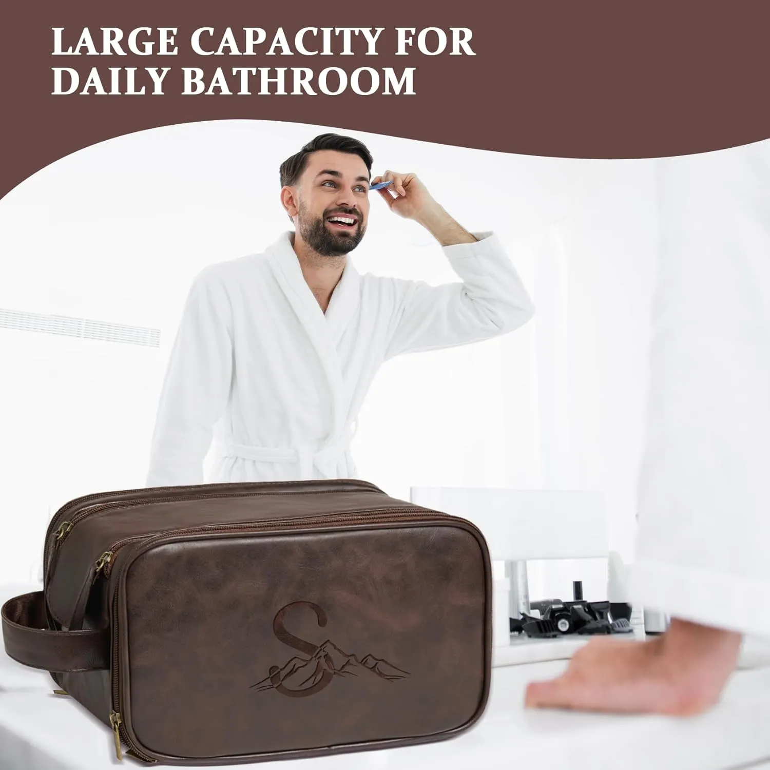 Janhavi Makeup Bag, Groomsmen Gifts, Travel size Toiletries Bag Waterproof, Cruise Ship Essentials, Travel Bag Expandable, Men's Accessories Storage, Travel Essentials, Gift Box for Men (Dark Brown V)