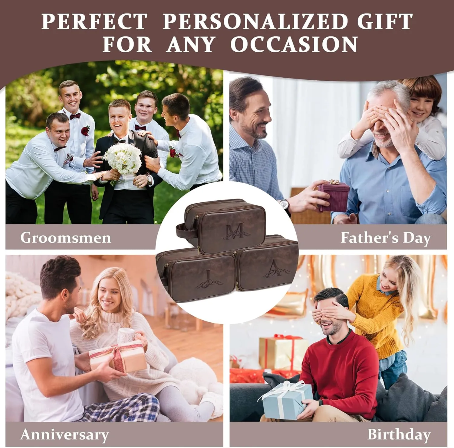 Janhavi Makeup Bag, Groomsmen Gifts, Travel size Toiletries Bag Waterproof, Cruise Ship Essentials, Travel Bag Expandable, Men's Accessories Storage, Travel Essentials, Gift Box for Men (Dark Brown V)