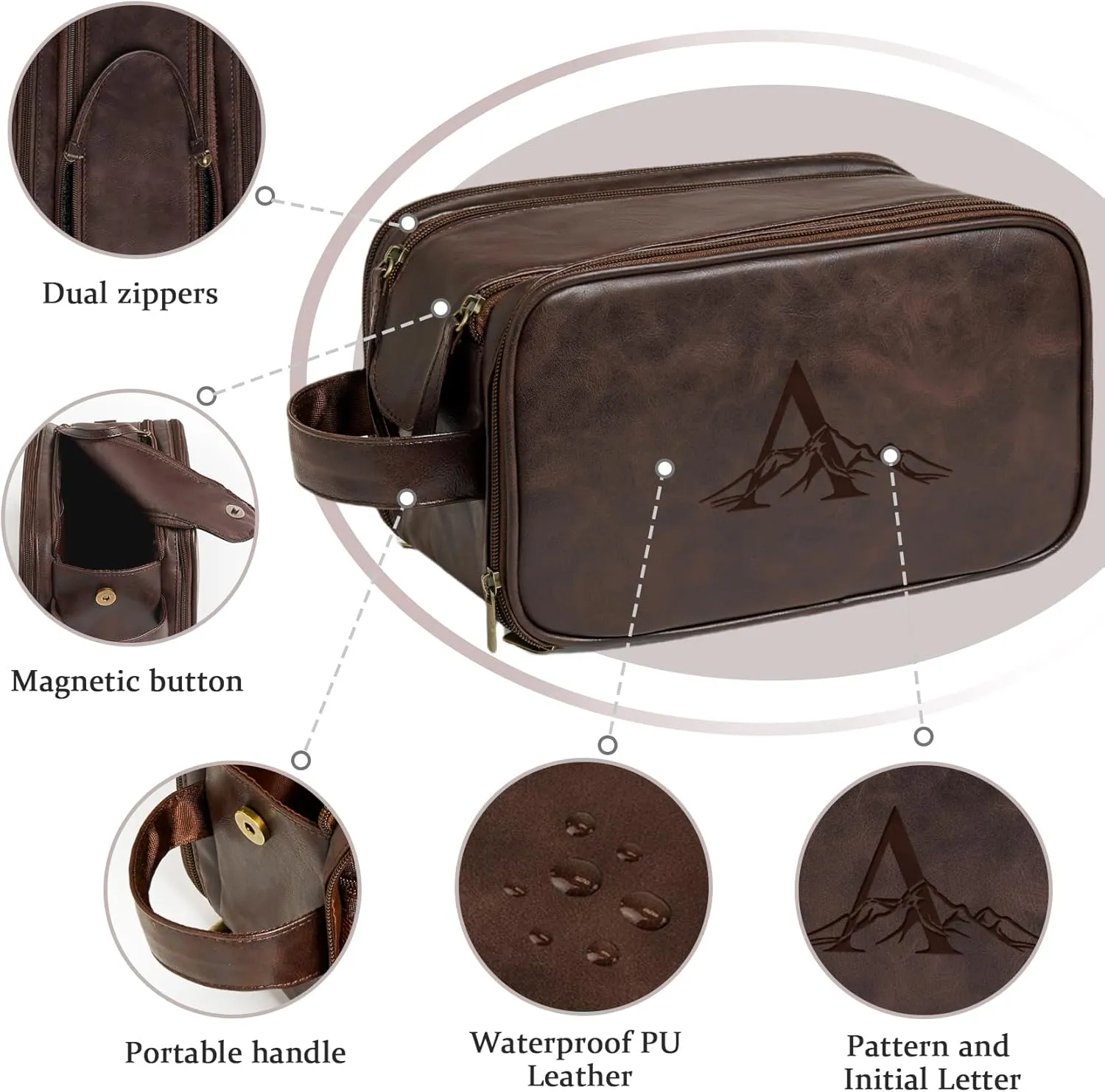 Janhavi Makeup Bag, Groomsmen Gifts, Travel size Toiletries Bag Waterproof, Cruise Ship Essentials, Travel Bag Expandable, Men's Accessories Storage, Travel Essentials, Gift Box for Men (Dark Brown V)