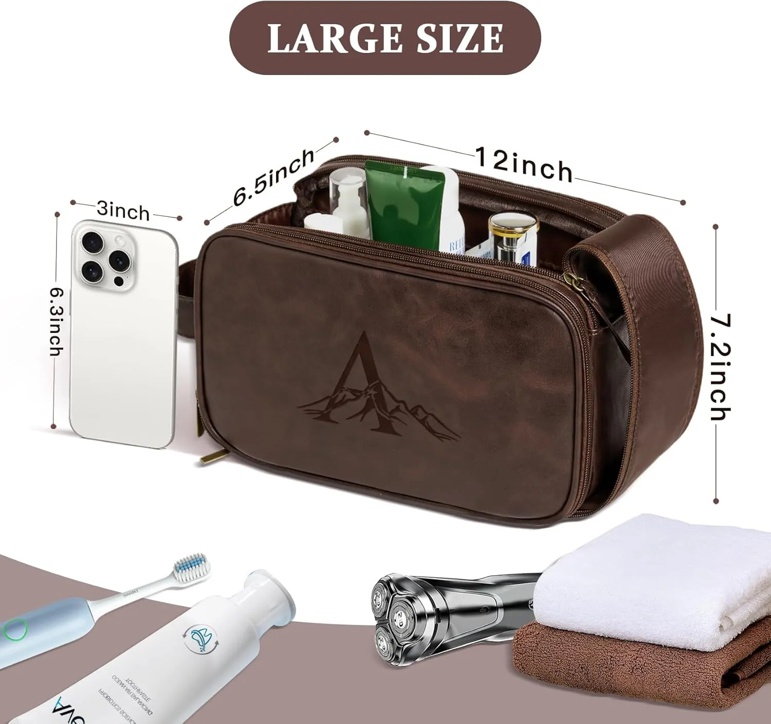 Janhavi Makeup Bag, Groomsmen Gifts, Travel size Toiletries Bag Waterproof, Cruise Ship Essentials, Travel Bag Expandable, Men's Accessories Storage, Travel Essentials, Gift Box for Men (Dark Brown V)