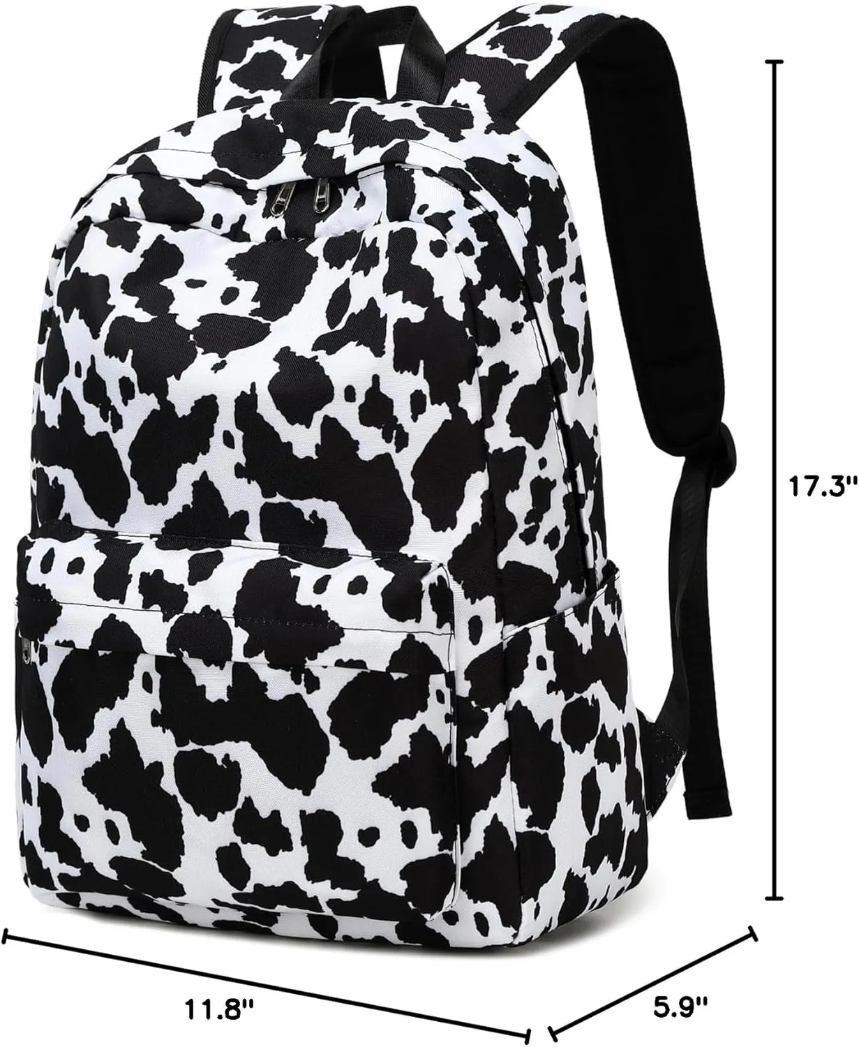 JIANYA Girls Backpack for School, Cow Print Backpack Elementary Kids School Bag Travel Back Pack Black Bookbag for Girl