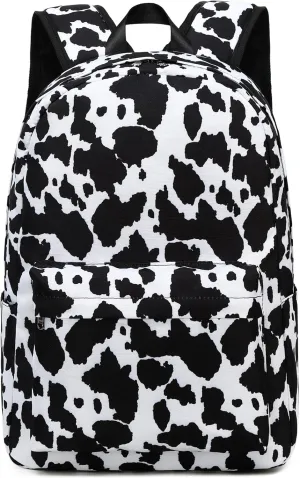 JIANYA Girls Backpack for School, Cow Print Backpack Elementary Kids School Bag Travel Back Pack Black Bookbag for Girl