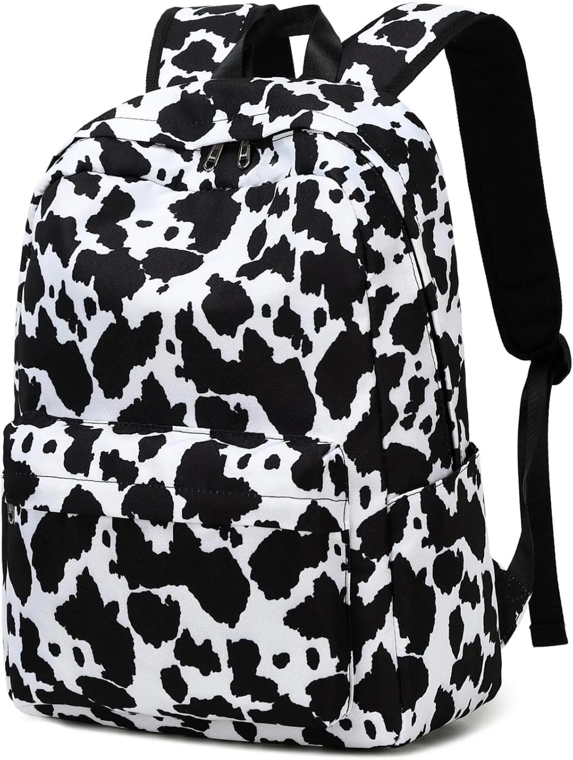 JIANYA Girls Backpack for School, Cow Print Backpack Elementary Kids School Bag Travel Back Pack Black Bookbag for Girl