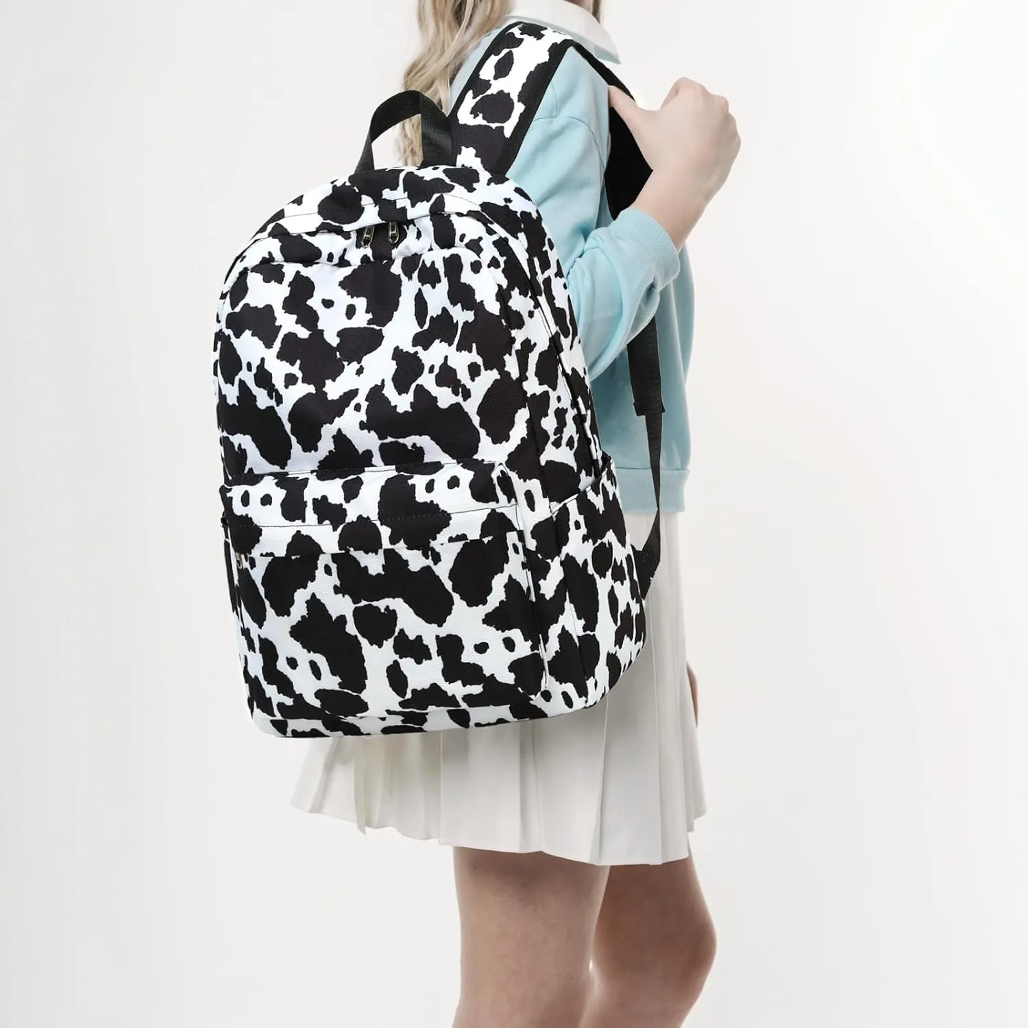 JIANYA Girls Backpack for School, Cow Print Backpack Elementary Kids School Bag Travel Back Pack Black Bookbag for Girl