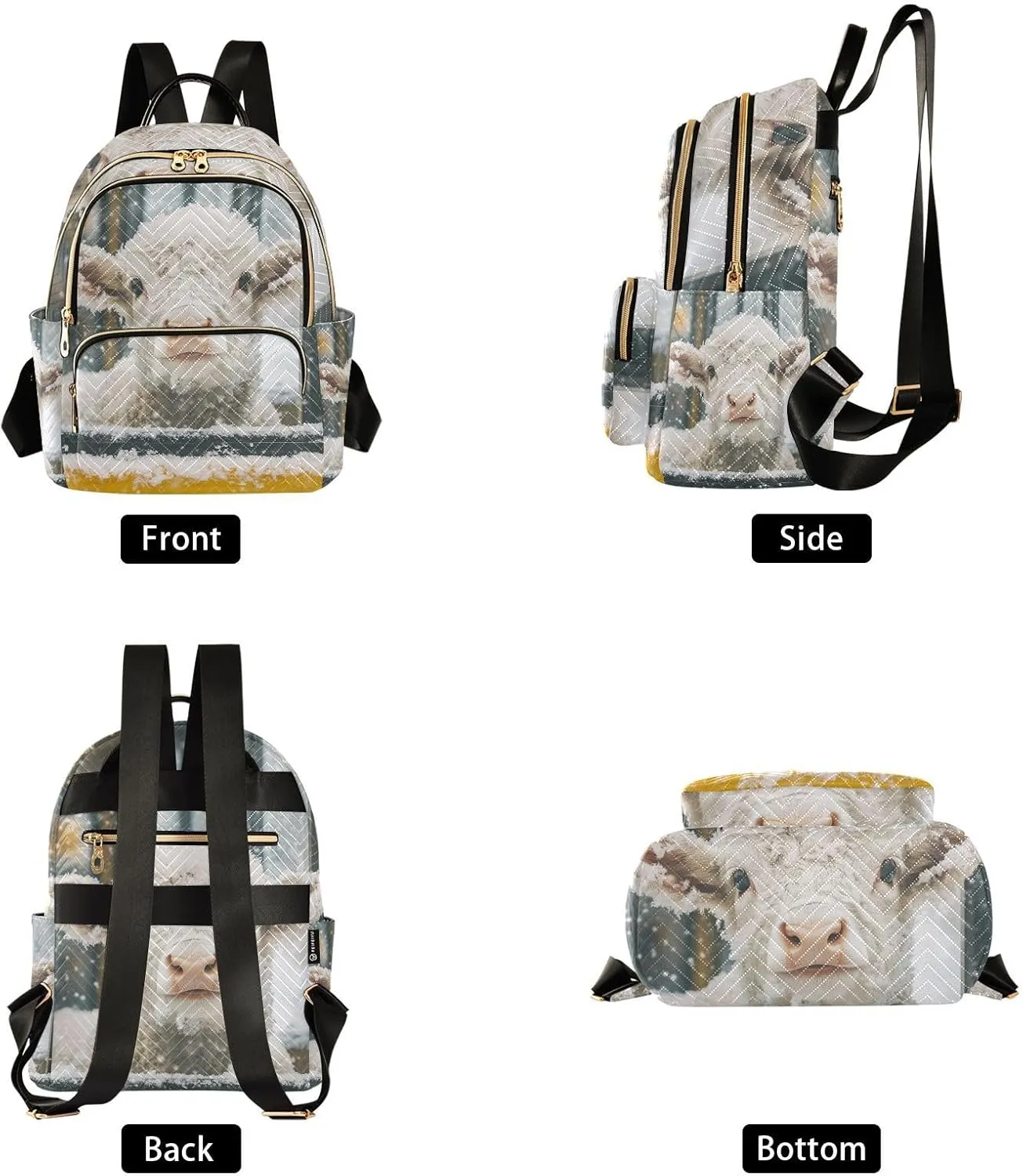 JIPONI Snow Calf Small Backpack for Women, Travel Purse Back Pack, Casual Daypack, Lightweight Bag-M