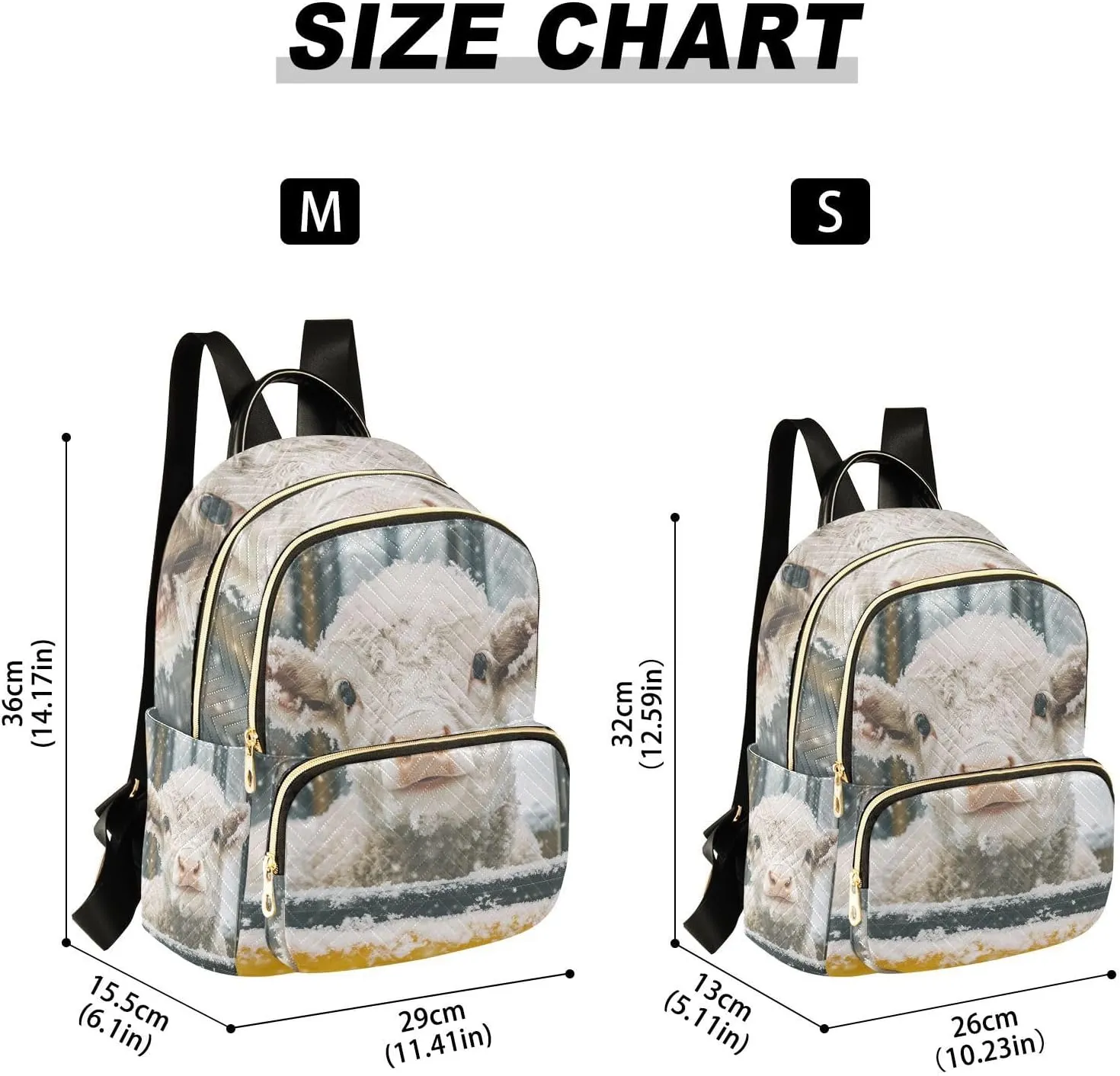 JIPONI Snow Calf Small Backpack for Women, Travel Purse Back Pack, Casual Daypack, Lightweight Bag-M