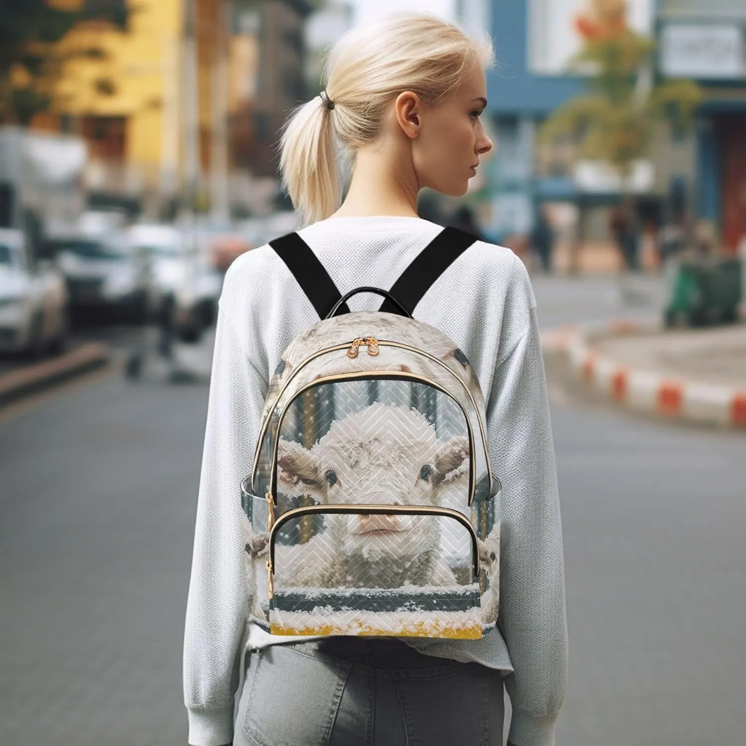 JIPONI Snow Calf Small Backpack for Women, Travel Purse Back Pack, Casual Daypack, Lightweight Bag-M
