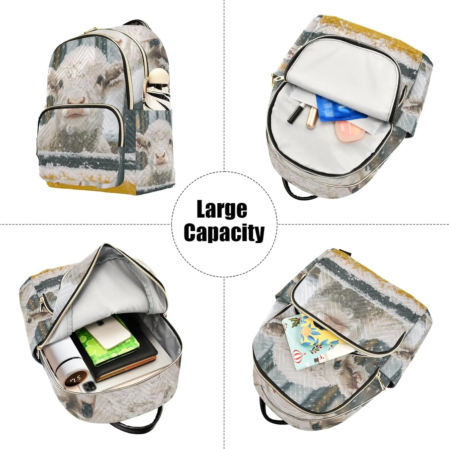 JIPONI Snow Calf Small Backpack for Women, Travel Purse Back Pack, Casual Daypack, Lightweight Bag-M