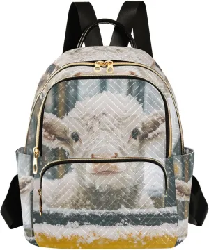 JIPONI Snow Calf Small Backpack for Women, Travel Purse Back Pack, Casual Daypack, Lightweight Bag-M