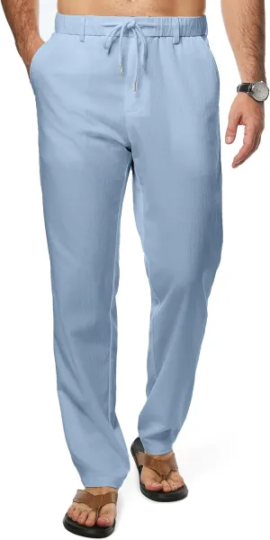JMIERR Men's Casual Drawstring Pants Elastic Waist Lightweight Pant Summer Beach Trouser with Pockets