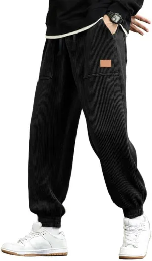 JMIERR Mens Corduroy Joggers Pants Casual Cargo Pants Drawstring Elastic Waist Baggy Tapered Sweatpants with Pockets