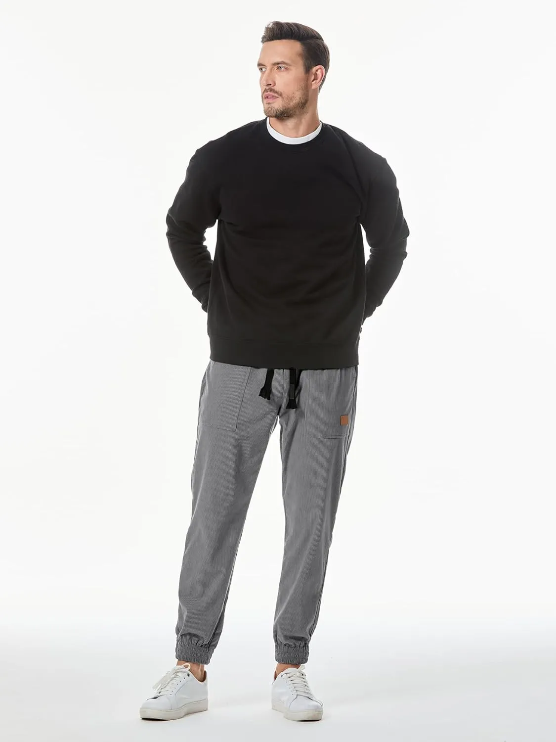 JMIERR Mens Corduroy Joggers Pants Casual Cargo Pants Drawstring Elastic Waist Baggy Tapered Sweatpants with Pockets