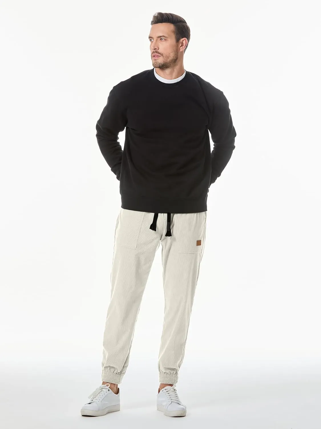JMIERR Mens Corduroy Joggers Pants Casual Cargo Pants Drawstring Elastic Waist Baggy Tapered Sweatpants with Pockets