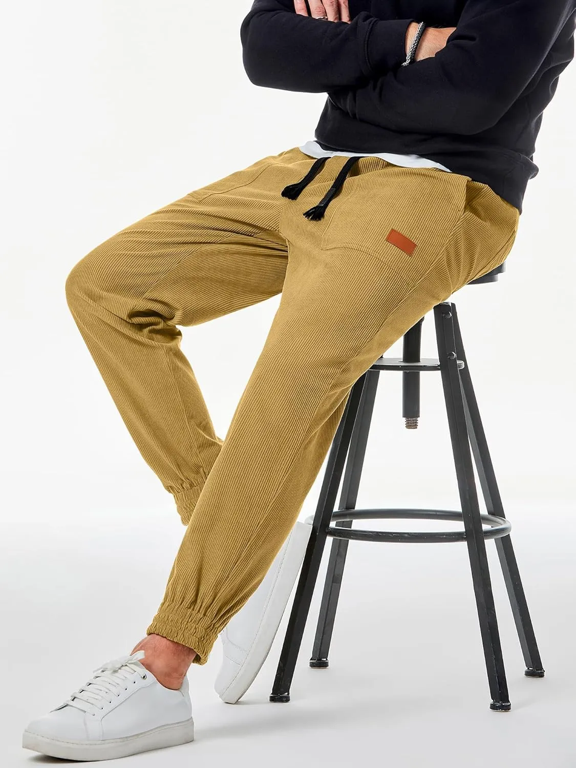JMIERR Mens Corduroy Joggers Pants Casual Cargo Pants Drawstring Elastic Waist Baggy Tapered Sweatpants with Pockets
