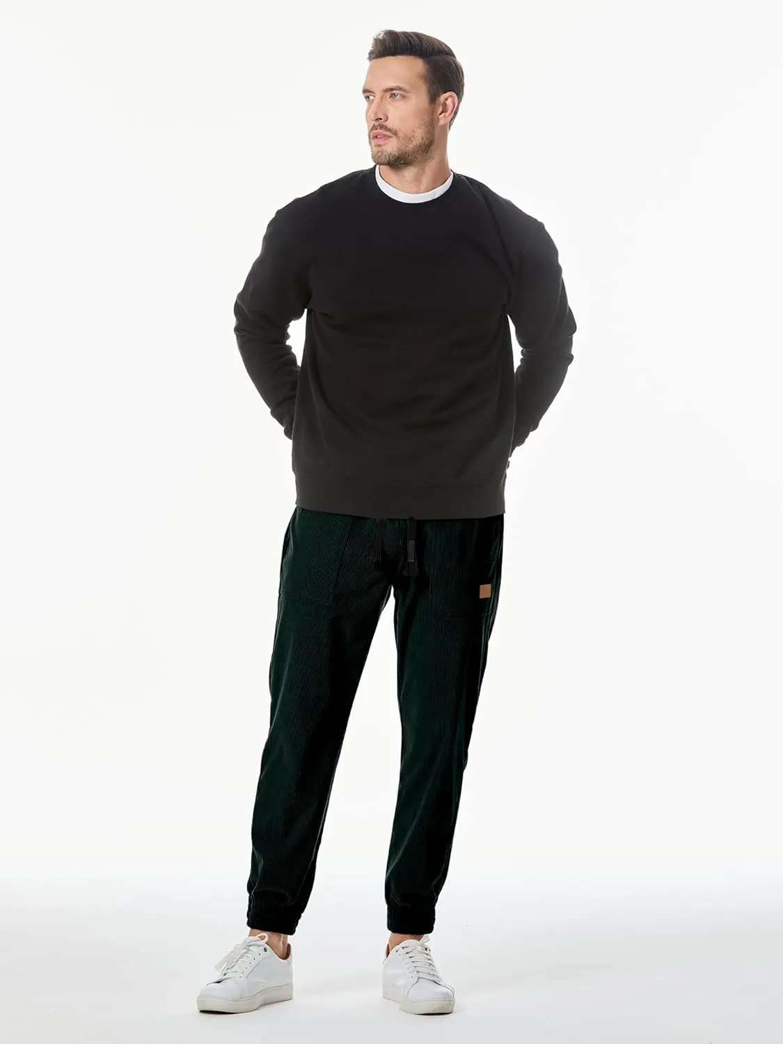 JMIERR Mens Corduroy Joggers Pants Casual Cargo Pants Drawstring Elastic Waist Baggy Tapered Sweatpants with Pockets