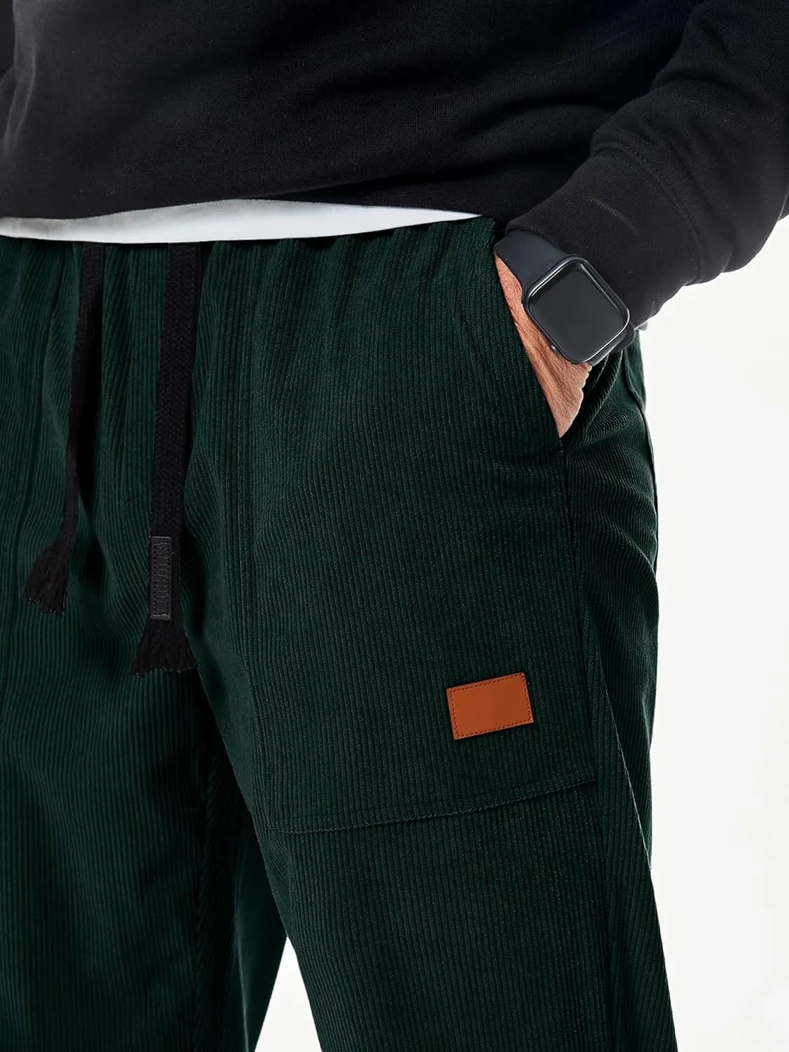 JMIERR Mens Corduroy Joggers Pants Casual Cargo Pants Drawstring Elastic Waist Baggy Tapered Sweatpants with Pockets