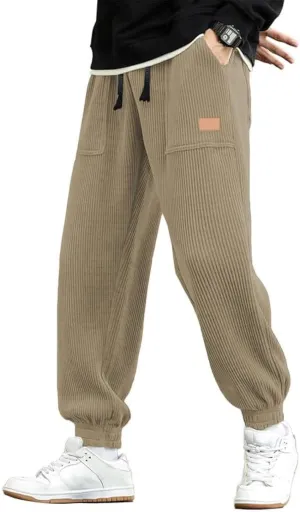 JMIERR Mens Corduroy Joggers Pants Casual Cargo Pants Drawstring Elastic Waist Baggy Tapered Sweatpants with Pockets