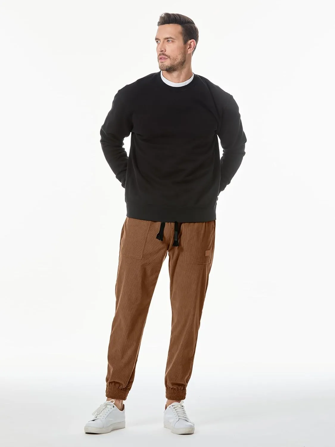 JMIERR Mens Corduroy Joggers Pants Casual Cargo Pants Drawstring Elastic Waist Baggy Tapered Sweatpants with Pockets