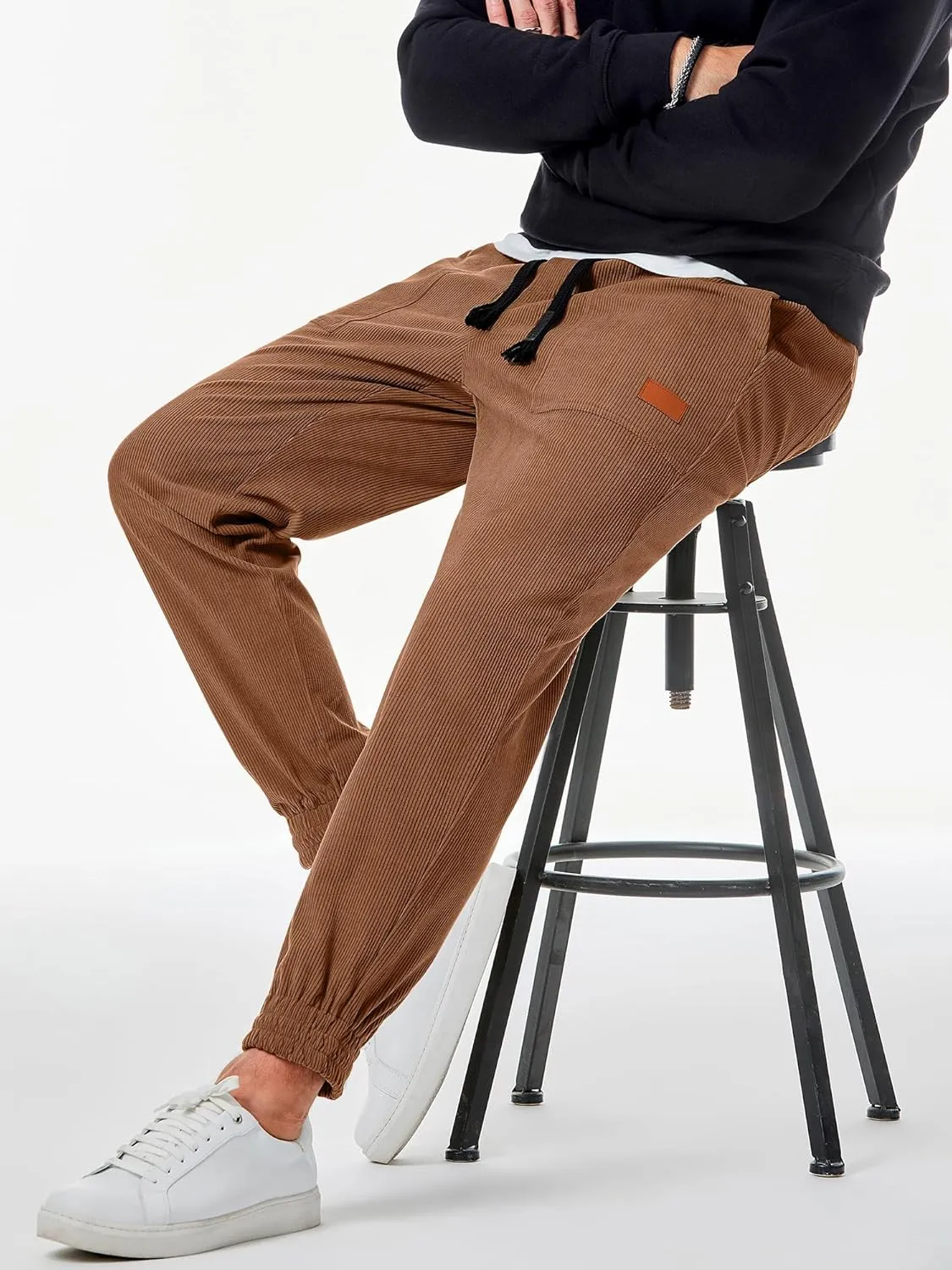 JMIERR Mens Corduroy Joggers Pants Casual Cargo Pants Drawstring Elastic Waist Baggy Tapered Sweatpants with Pockets
