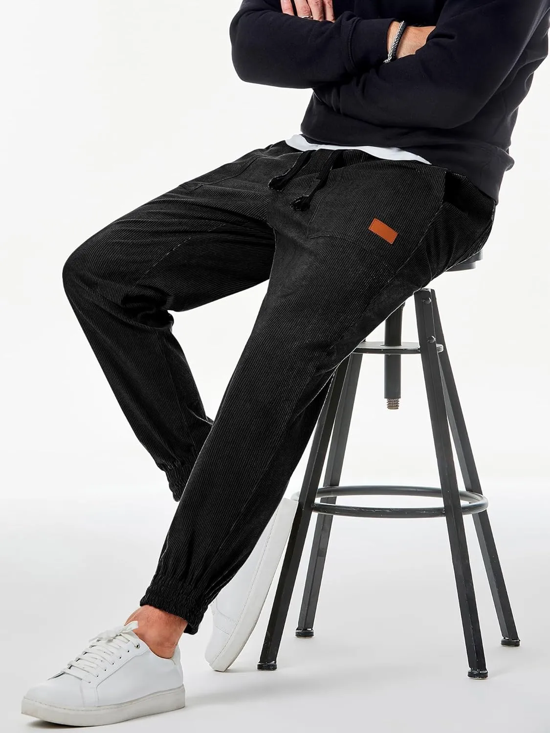 JMIERR Mens Corduroy Joggers Pants Casual Cargo Pants Drawstring Elastic Waist Baggy Tapered Sweatpants with Pockets