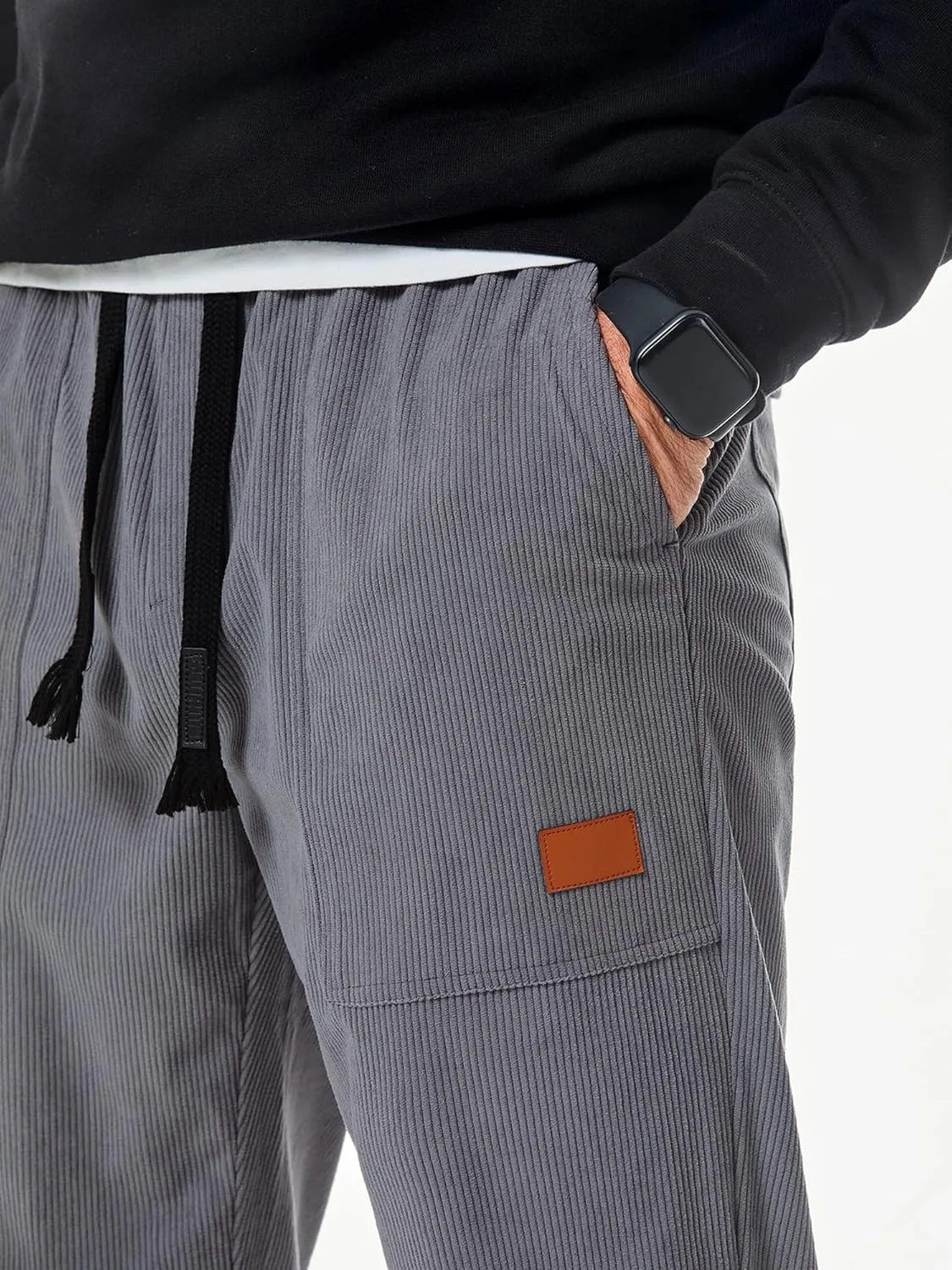 JMIERR Mens Corduroy Joggers Pants Casual Cargo Pants Drawstring Elastic Waist Baggy Tapered Sweatpants with Pockets