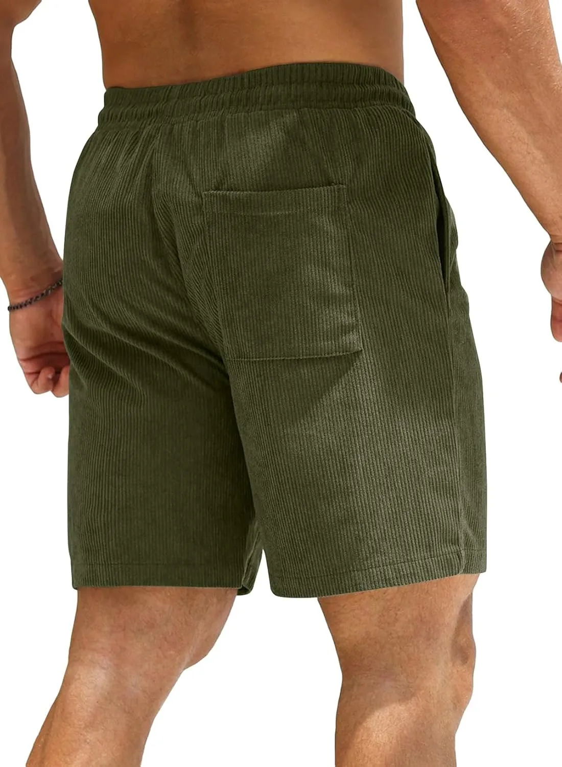 JMIERR Men's Corduroy Shorts Casual Elastic Waist Drawstring Lightweight Summer Beach Shorts