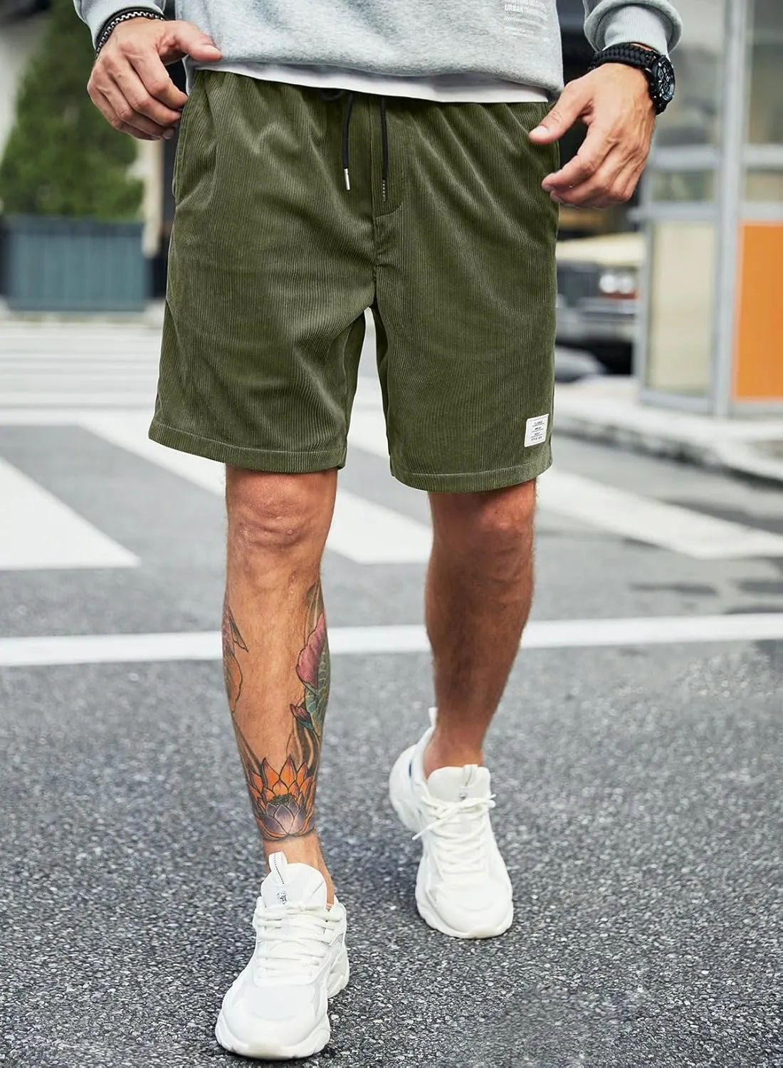 JMIERR Men's Corduroy Shorts Casual Elastic Waist Drawstring Lightweight Summer Beach Shorts
