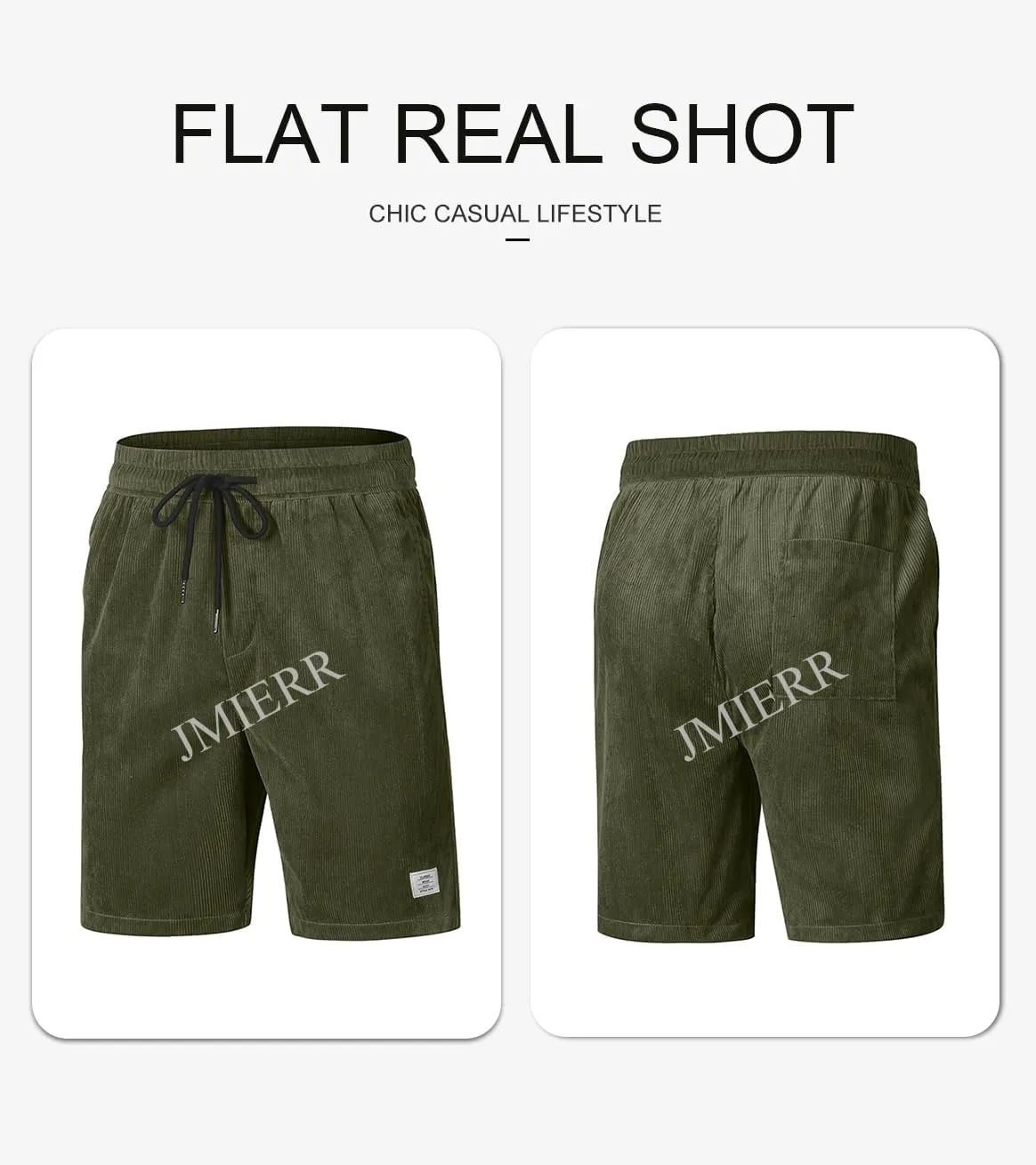 JMIERR Men's Corduroy Shorts Casual Elastic Waist Drawstring Lightweight Summer Beach Shorts
