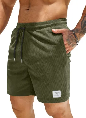 JMIERR Men's Corduroy Shorts Casual Elastic Waist Drawstring Lightweight Summer Beach Shorts