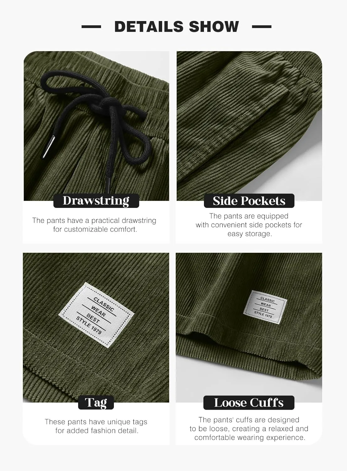 JMIERR Men's Corduroy Shorts Casual Elastic Waist Drawstring Lightweight Summer Beach Shorts