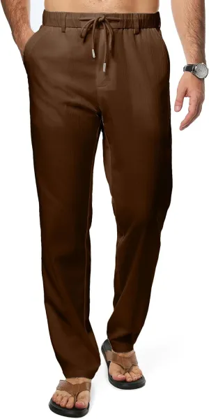 JMIERR Men's Linen Drawstring Pants Elastic Waist Drawstring Lightweight Trouser Casual Yoga Summer Beach Pant
