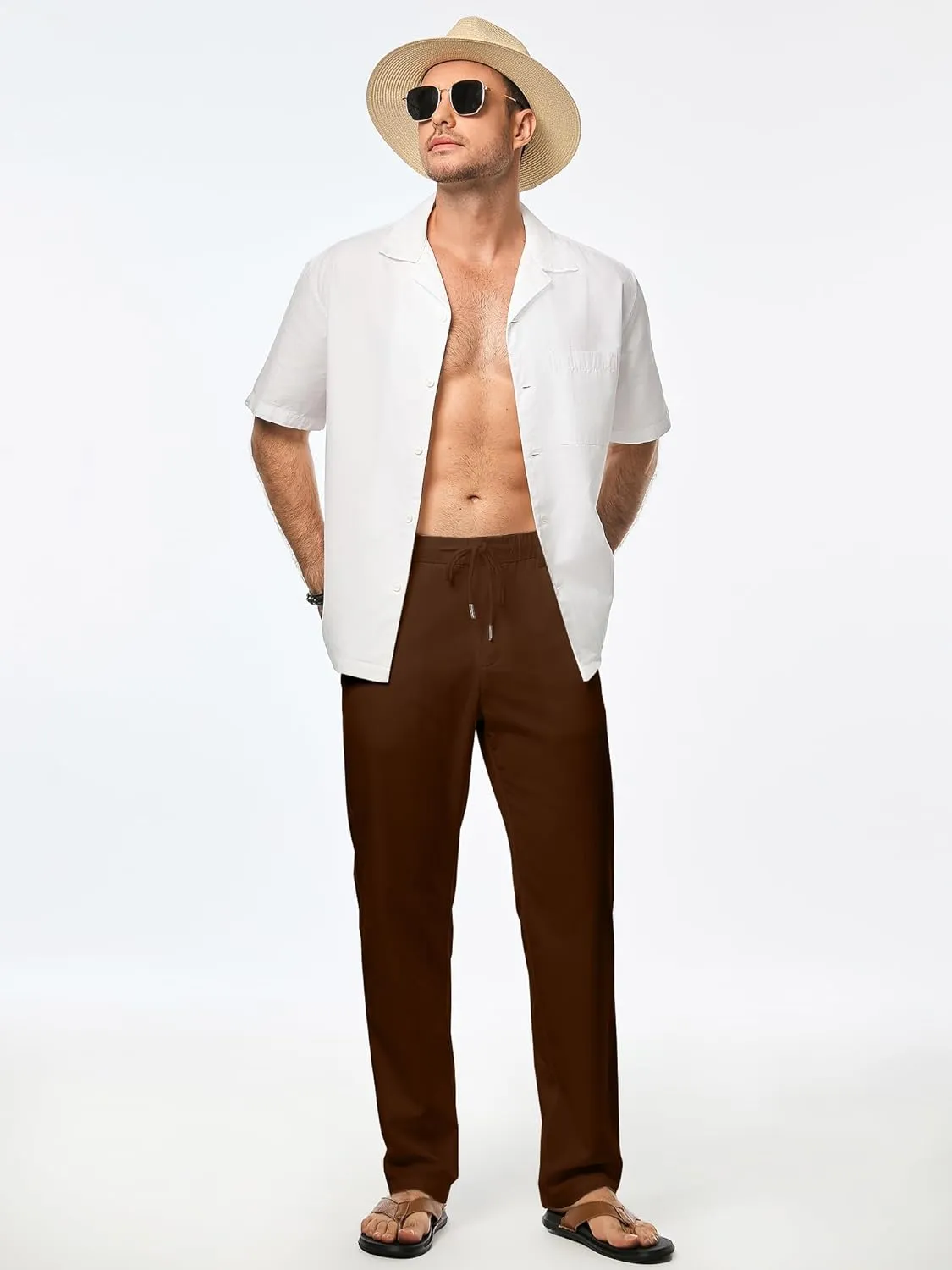 JMIERR Men's Linen Drawstring Pants Elastic Waist Drawstring Lightweight Trouser Casual Yoga Summer Beach Pant
