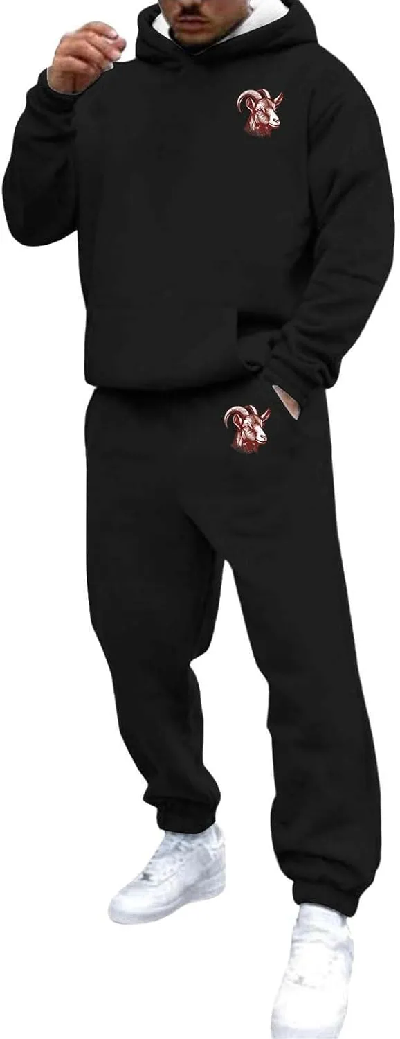 Jogger Sets for Men Coat Graphic Drawstring Long Sleeve Hoodie Tapered Pants Comfy Workout Sport Outfits with Pocket