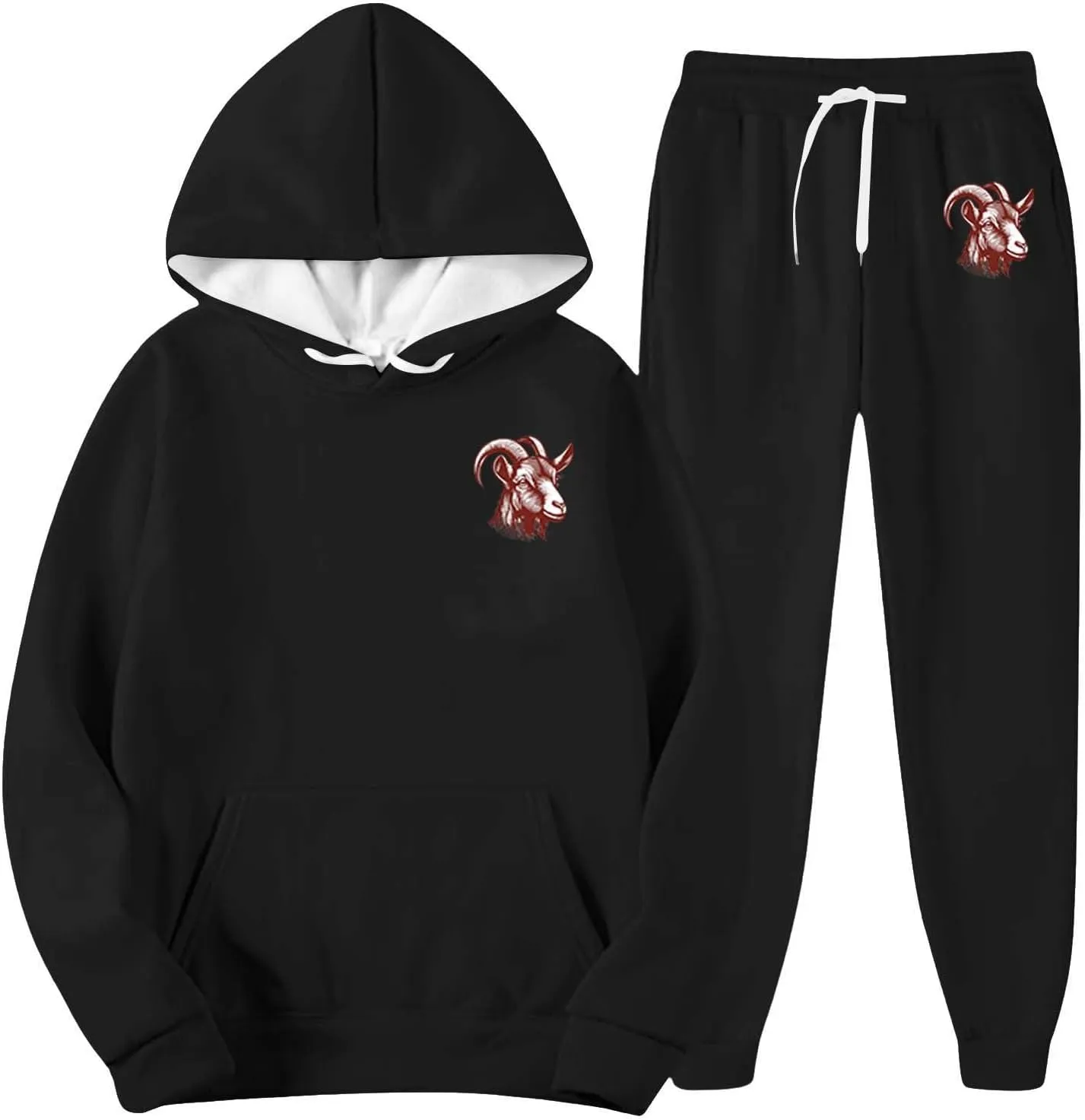 Jogger Sets for Men Coat Graphic Drawstring Long Sleeve Hoodie Tapered Pants Comfy Workout Sport Outfits with Pocket