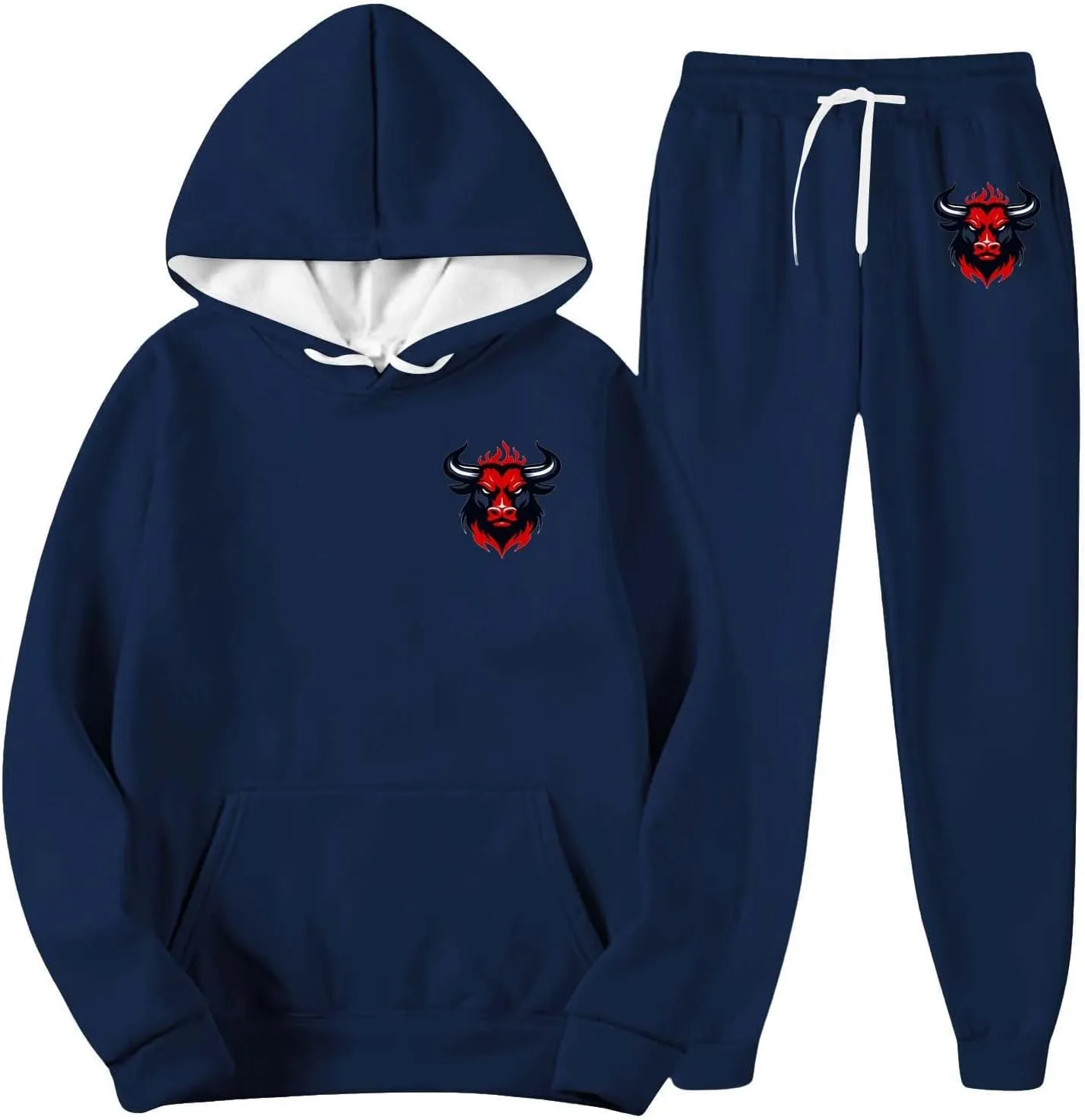Jogger Sets for Men Coat Graphic Drawstring Long Sleeve Hoodie Tapered Pants Comfy Workout Sport Outfits with Pocket