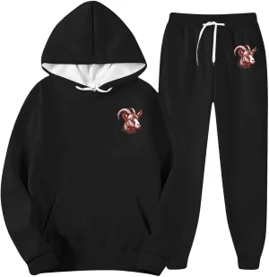 Jogger Sets for Men Coat Graphic Drawstring Long Sleeve Hoodie Tapered Pants Comfy Workout Sport Outfits with Pocket