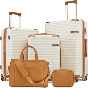 Joyway Expandable Luggage Sets 5 Piece with TSA Lock, Lightweight Hard Shell Travel Suitcase Set with Spinner Wheels, White