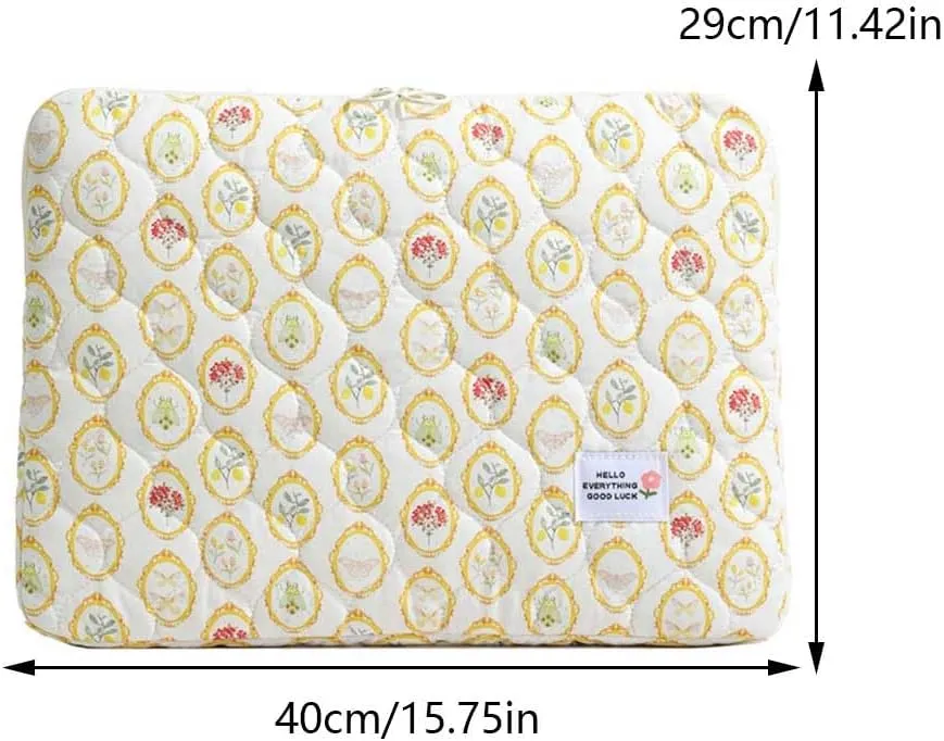 JQWSVE Puffy Laptop Case - 11-15 inch, Quilted Padded, Cute Coquette Floral Design