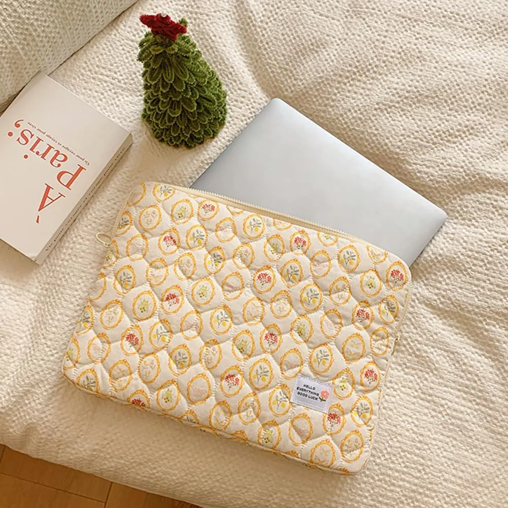 JQWSVE Puffy Laptop Case - 11-15 inch, Quilted Padded, Cute Coquette Floral Design