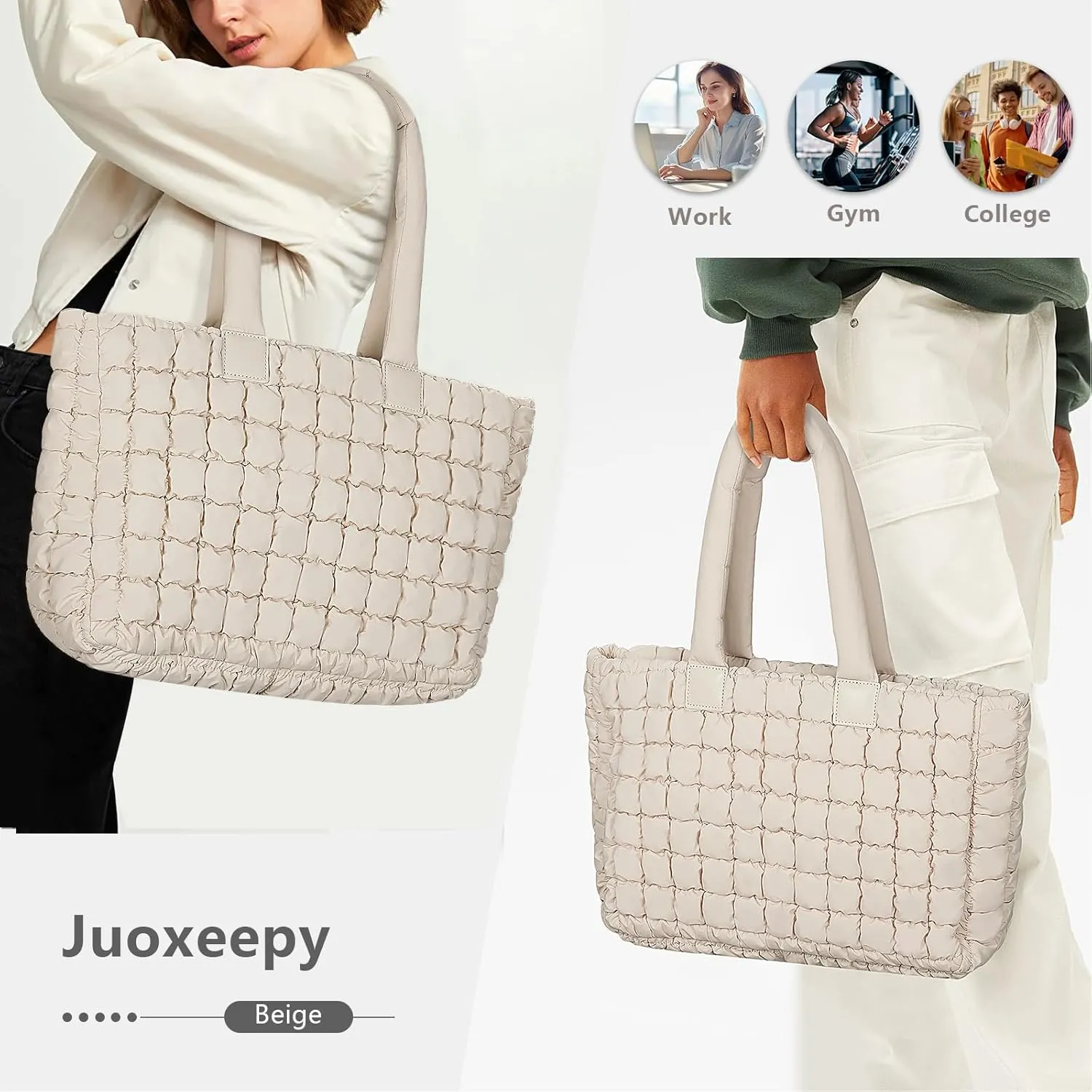 Juoxeepy Laptop Tote Bag Puffy Bag for Women Work Bag Quilted Puffer Tote Bag with Compartments