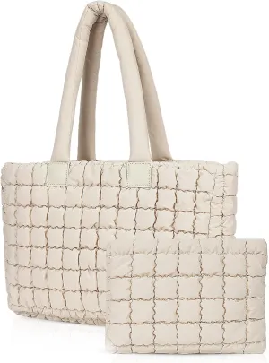 Juoxeepy Laptop Tote Bag Puffy Bag for Women Work Bag Quilted Puffer Tote Bag with Compartments