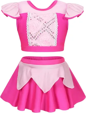 Jurebecia Girls Two Piece Swimsuit Princess Bikini Set Toddle Kids Ruffles Bathing Suit Role Play Swimwear